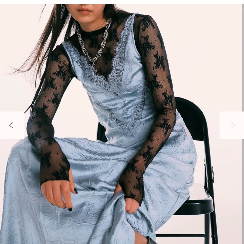 Free People Powder Blue Lace-Trim Maxi Dress